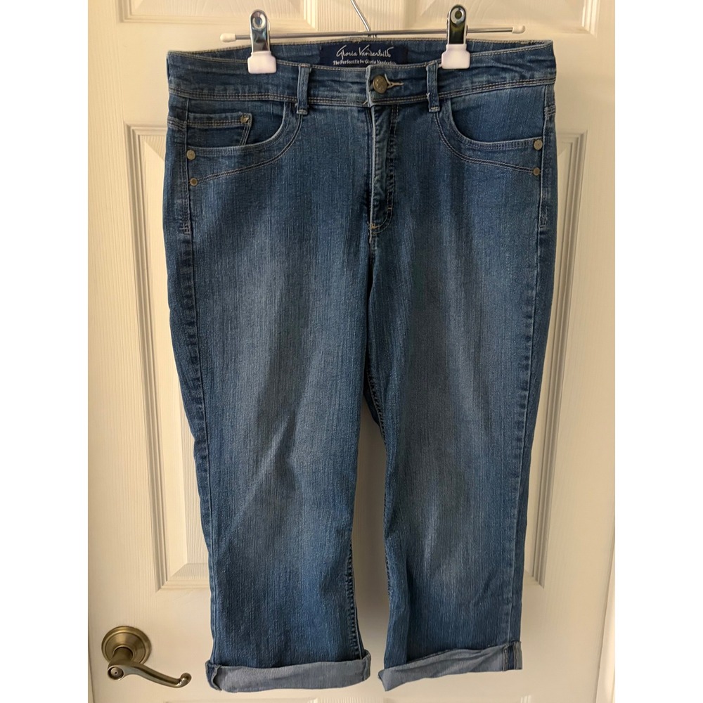 Gloria Vanderbilt Perfect Fit Capri Jeans Womens 10 Denim Cuffed Stretch EUC